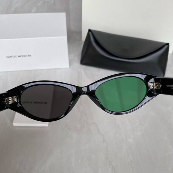 Gentle Monster EQ Black Oval Cat Eye Sunglasses Gold Detail Chic